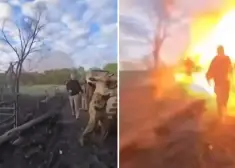 Krievu karavīri uz tilta Kurskas apgabalā nofilmē, kā pār viņu galvām "nolīst" Ukrainas artilērija