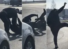 Dreiliņu rotācijas aplī izceļas pamatīgs kautiņš starp diviem saniknotiem šoferiem. VIDEO